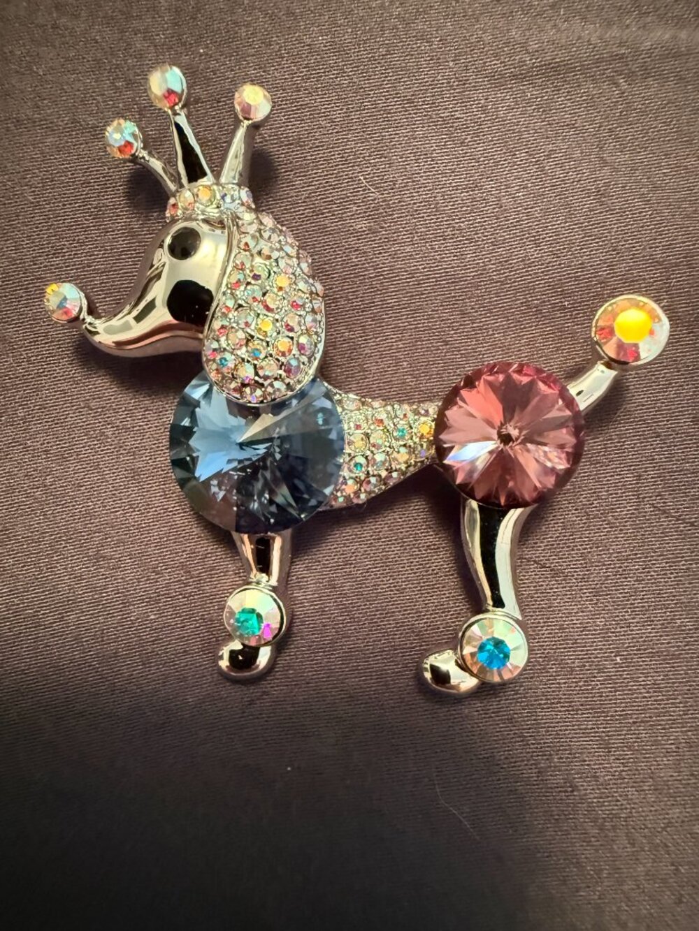 PLATO H Swarovski Crystal Poodle Dog Brooch Pin Multicolor Rhinestone
